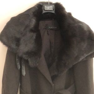 Elie Tahari Chocolate brown wool coat - fur and leather trim - it’s gorgeous